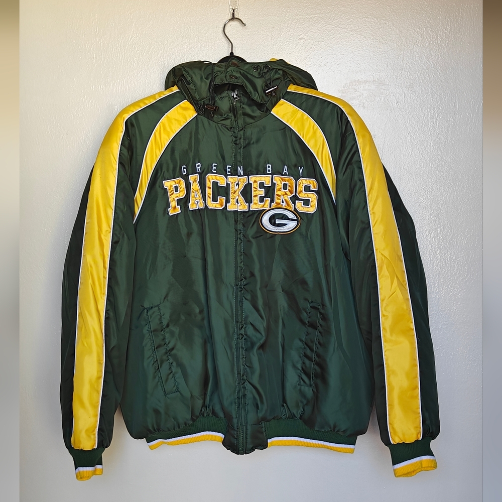 NFL Green Bay Packers Full-Zip Satin Jacket w/ Hood | Size XL